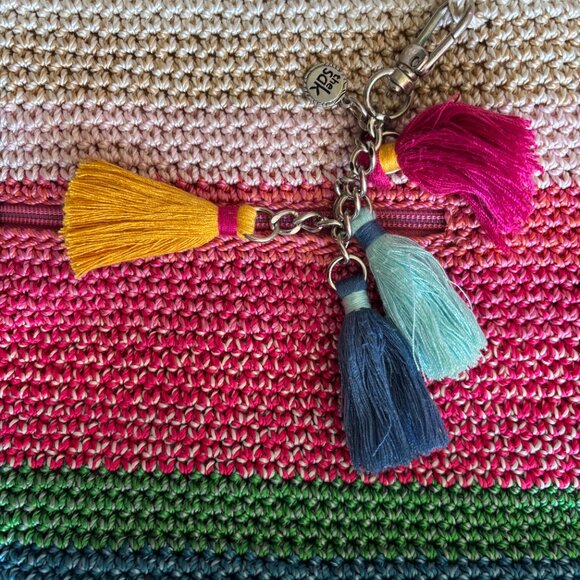 The SAK Striped Crochet Purse Bag Woven Multicolor Double Strap - Picture 2 of 7